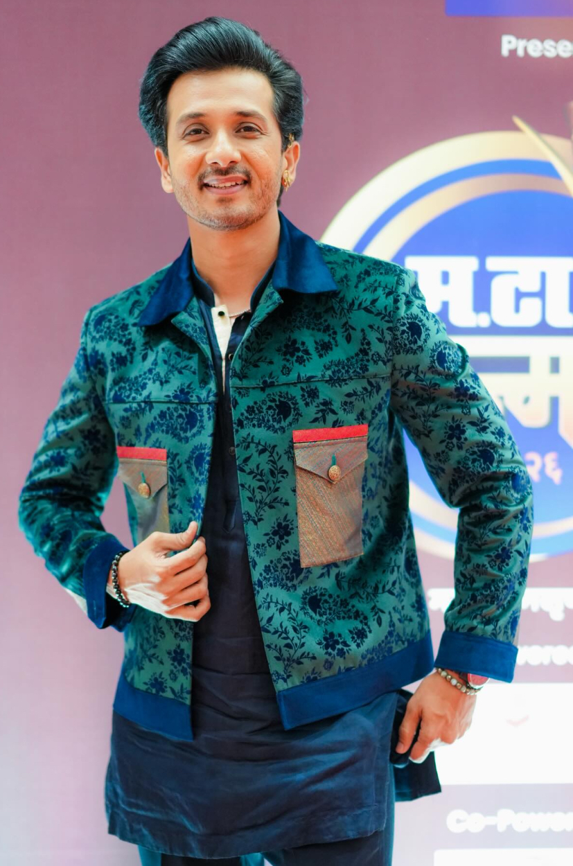 Abhijeet Khandekar in Emerald Floral Jacquard Cropped Jacket