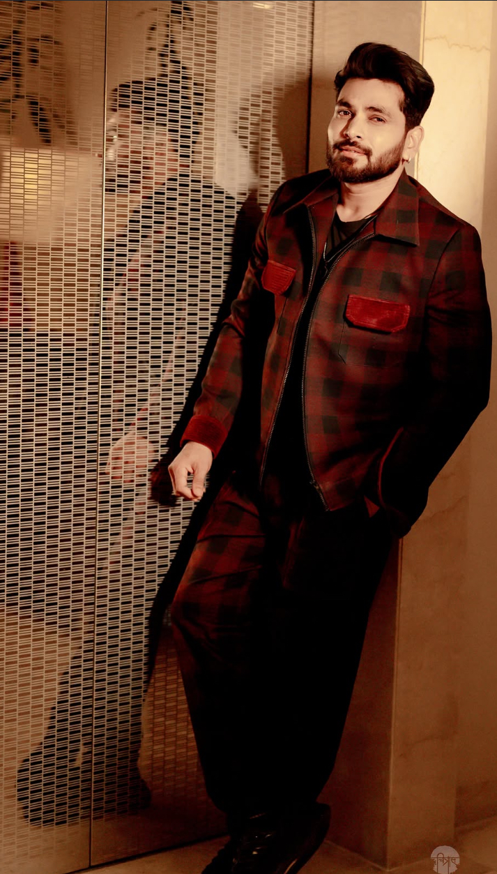 Shiv Thakare in Maroon Check Tweed Co-ord Set