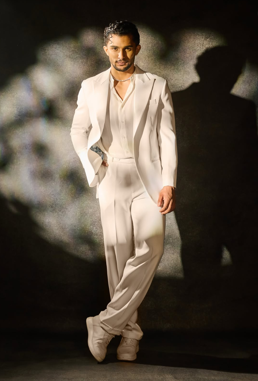 Siddharth Chandekar in Ivory Paisley Tuxedo with Beaded Scarf