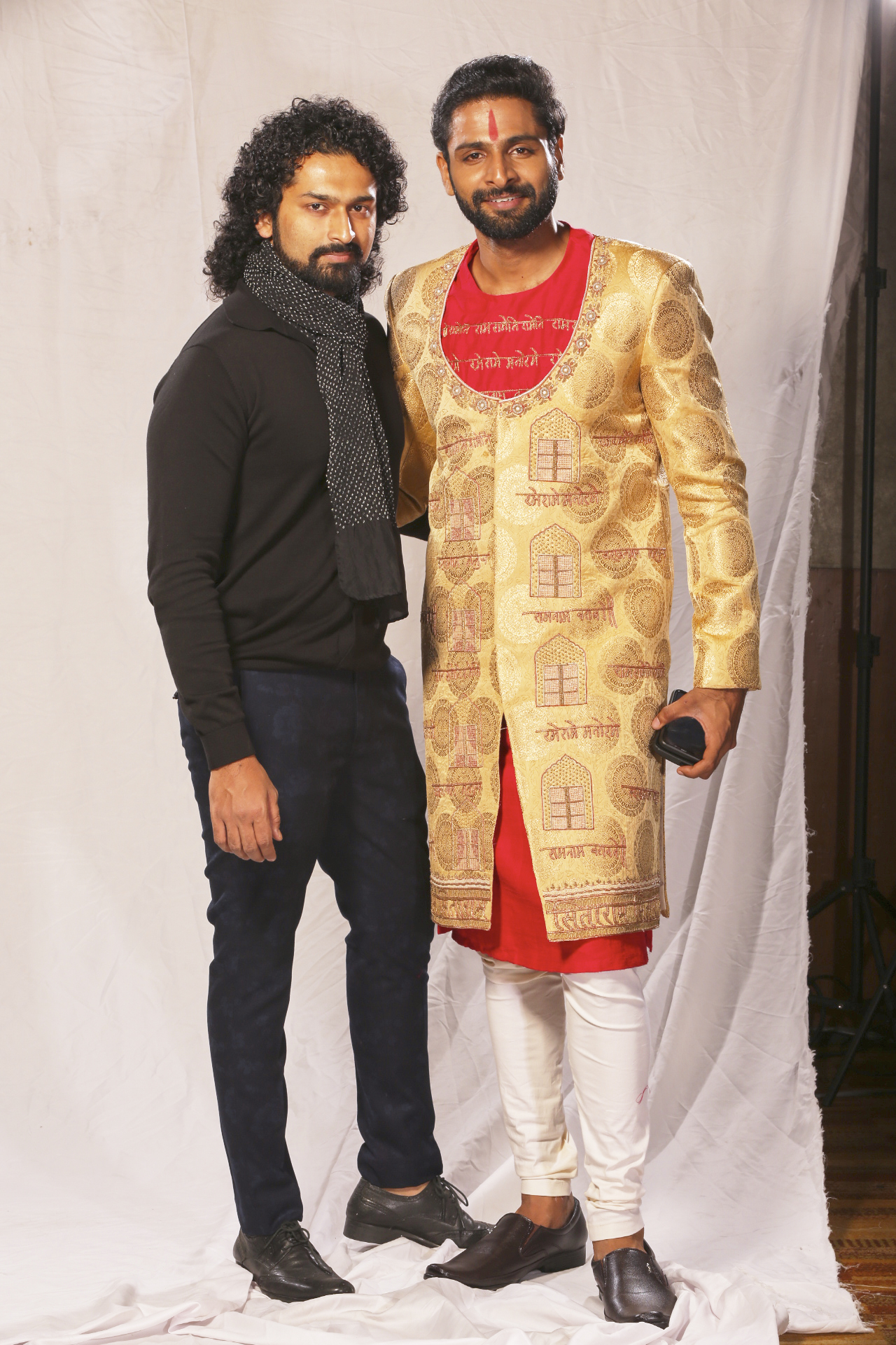 Vaibhav Tatwawadi in Gold Brocade Sherwani with Sanskrit Motifs