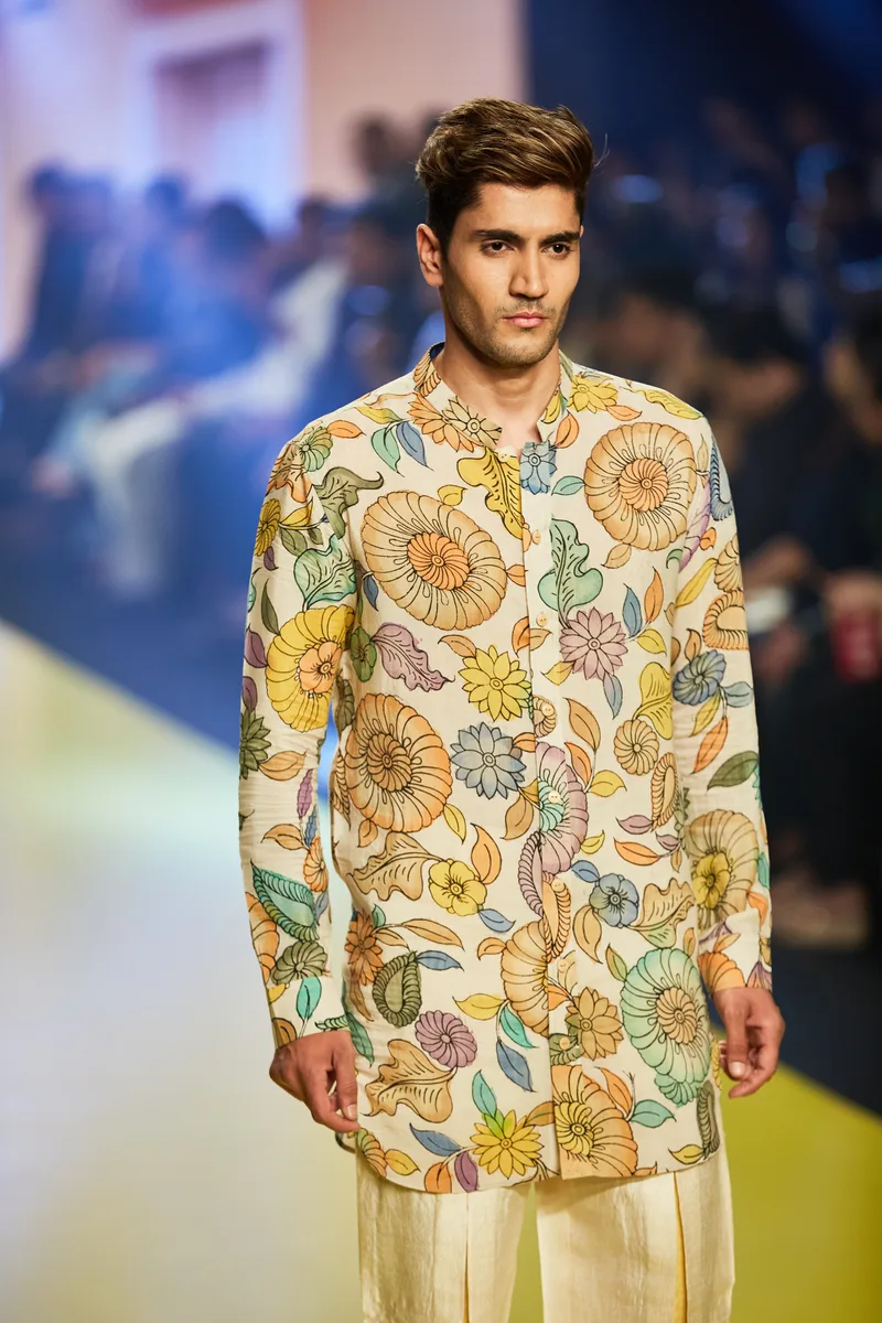 Close view of a colourful floral kurta
