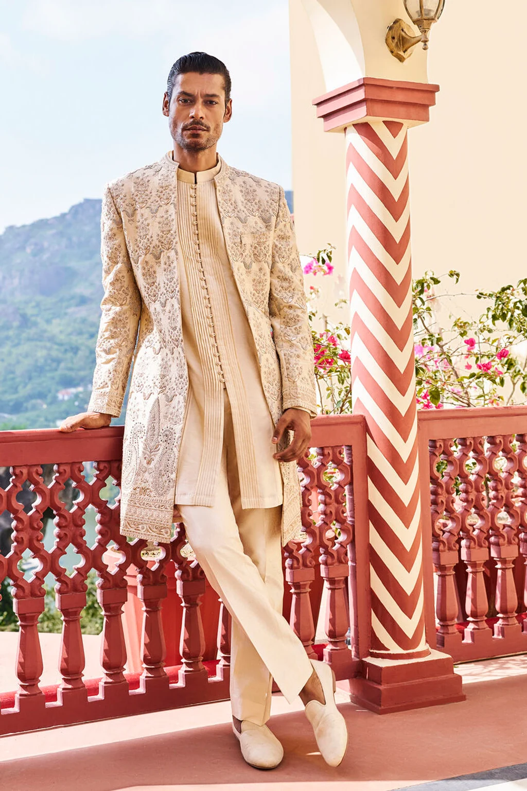 Beige Zardozi Silk Sherwani
